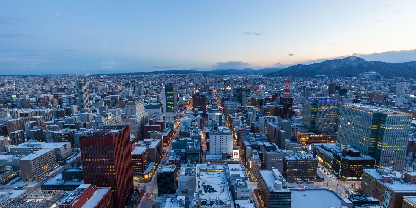 Snow-covered Sapporo city skyline in Hokkaido